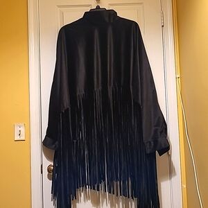 Xpluswear Black Fringe Wrap Shawl NWOT- 3XL